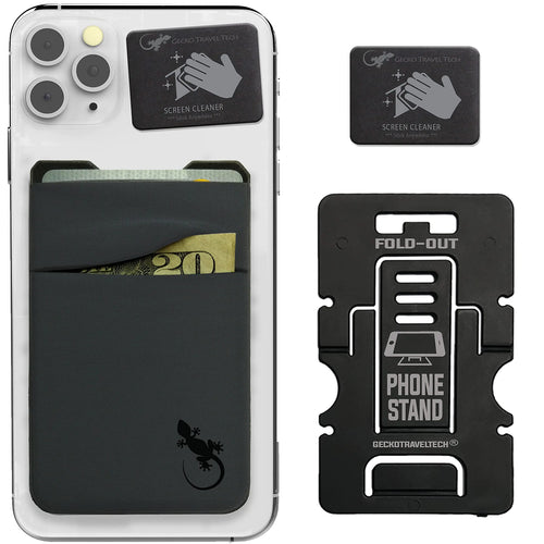 Gecko Travel Tech Double Mobile Phone wallet Smartphone & Android - credit card holder & adhesive wallet (GRAY-BLACK)
