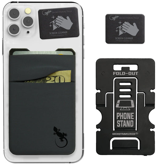 Gecko Travel Tech Double Mobile Phone wallet Smartphone & Android - credit card holder & adhesive wallet (GRAY-BLACK)